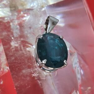 925 Sterling Silver Pendant 9x11mm with Natural Teal Color Kyanite Gem